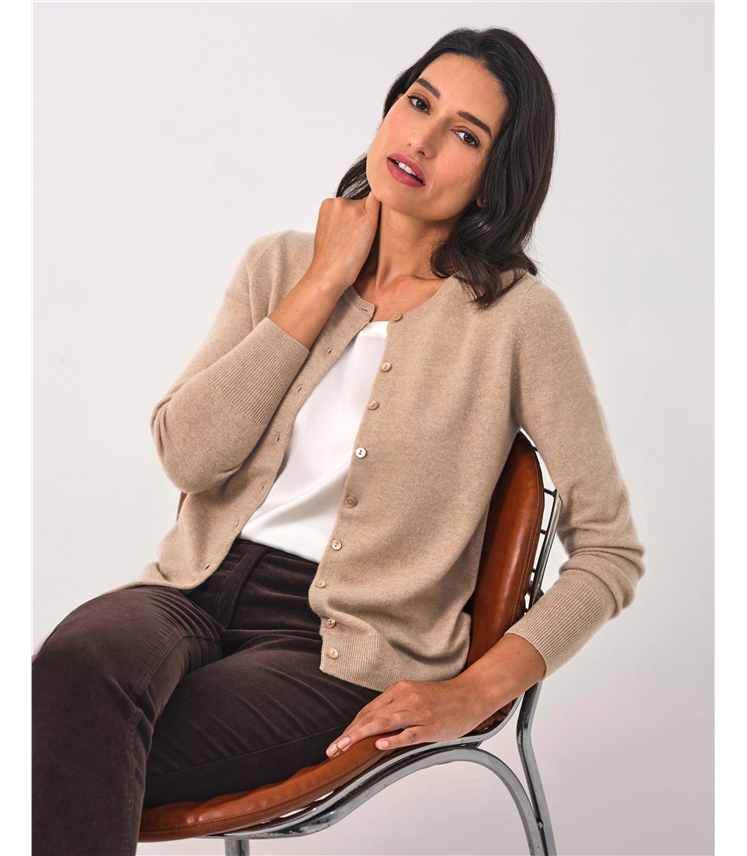 Kaschmir Strickjacke mit Rundhalsausschnitt