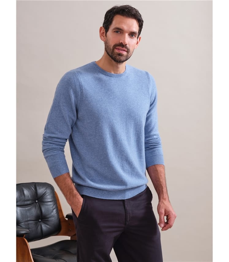 WoolOvers Pure Cashmere Crew Neck Sweater Blue