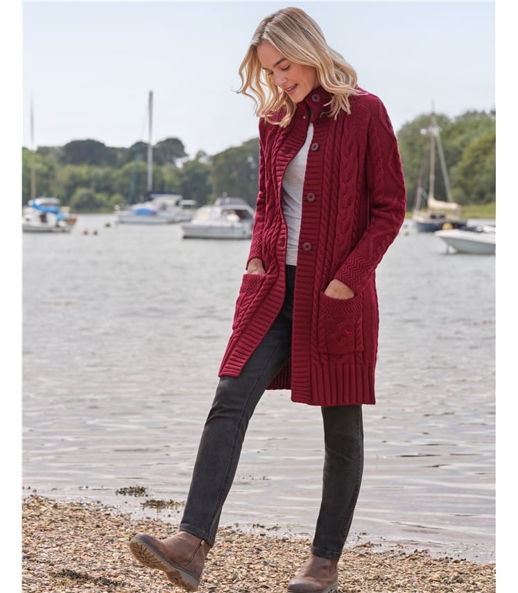 Manteau cardigan en maille irlandaise - Femme - Pure Laine