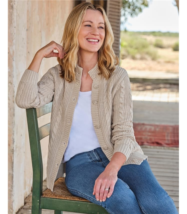 Cotton Button Neck Cardigan