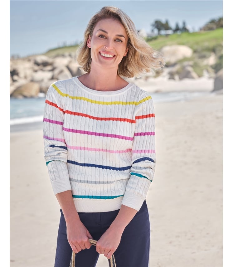 Pullover mit Streifen und Zopfmuster