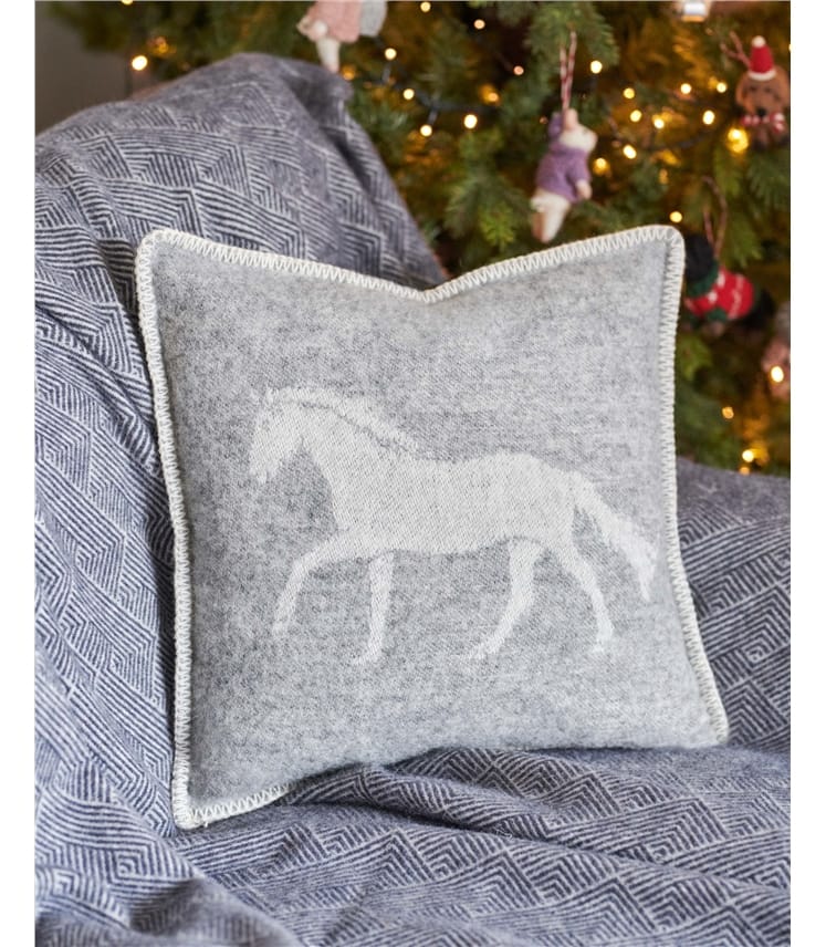 Soft Grey Gallop Horse Wool Animal Cushion Cover WoolOvers UK