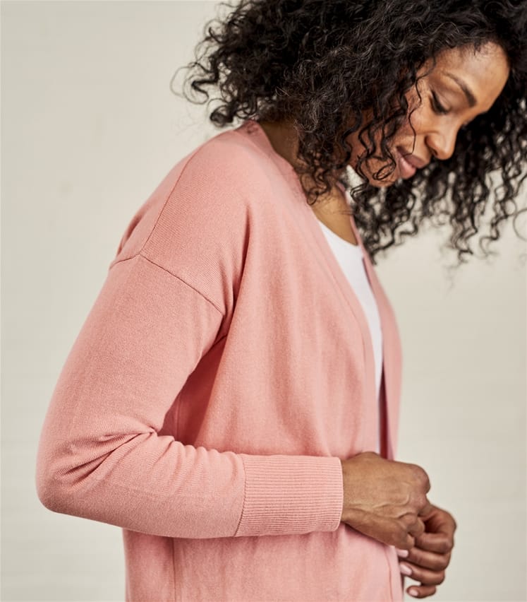 Ballet Pink Womens Cashmere & Cotton Edge to Edge Cardigan WoolOvers AU