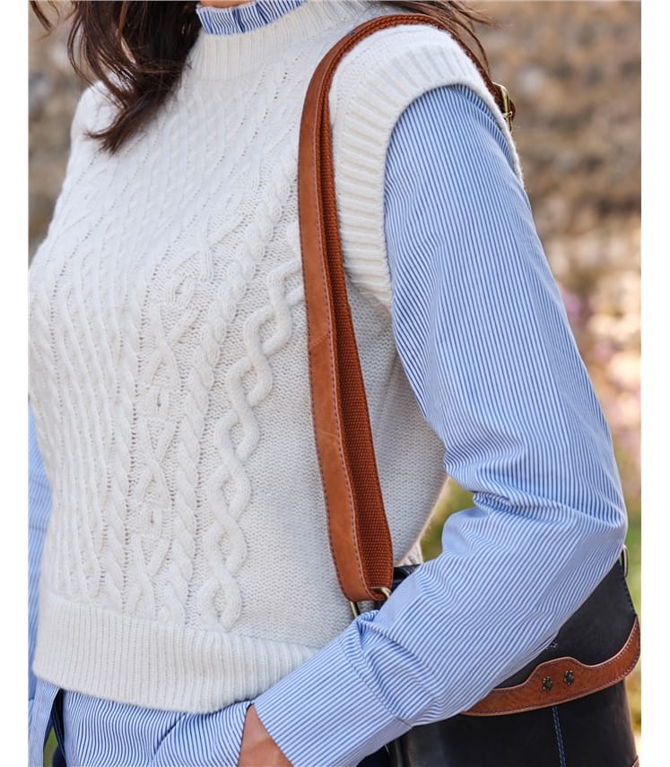 Cable Crew Neck Vest With Woven Shirt