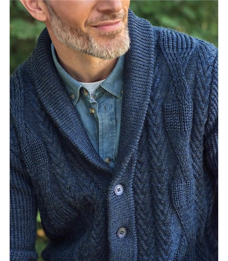 Cardigan à col châle en maille torsadée - Homme - Pure Laine d'agneau 
