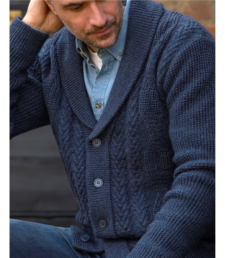 Cardigan à col châle en maille torsadée - Homme - Pure Laine d'agneau 