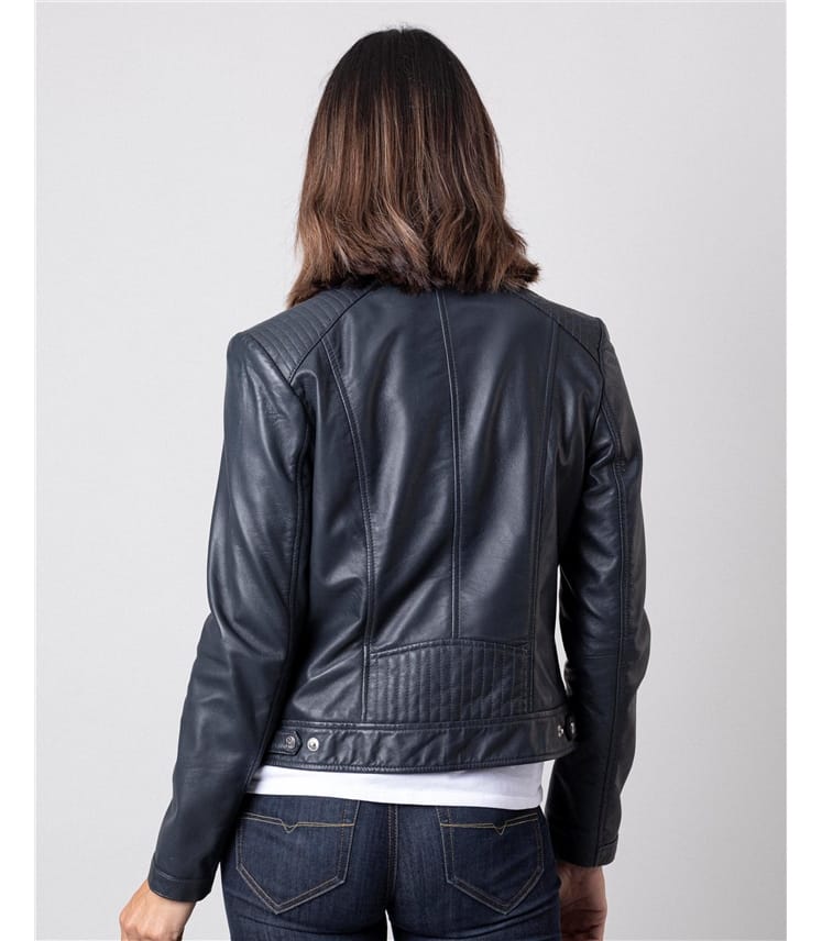 French Navy | Thea Leather Jacket | WoolOvers UK