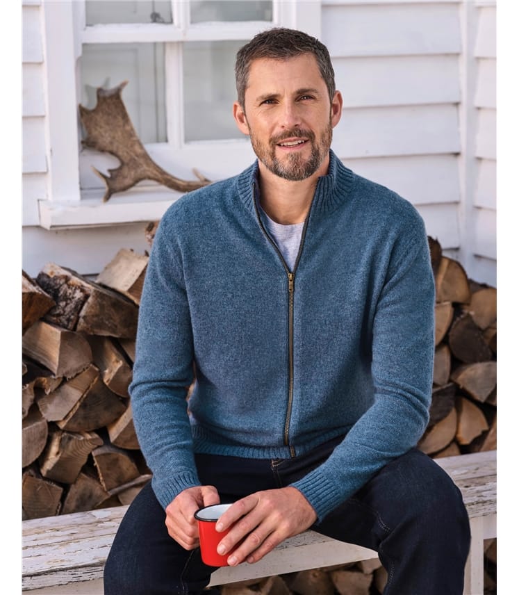 Mens Lambswool Lincoln Zipper Cardigan