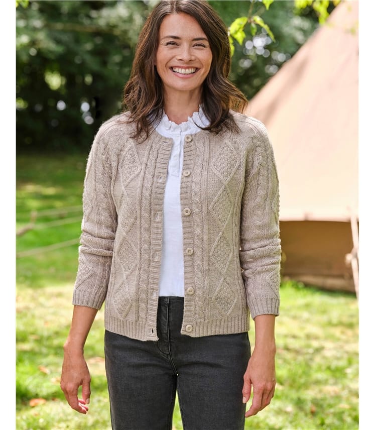 Soft Oatmeal | Cable Button Through Cardigan | WoolOvers US