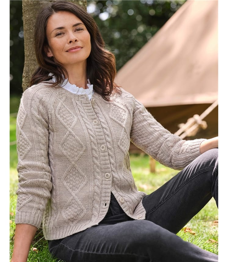 Strickjacke mit Zopfmuster aus reiner Wolle für Damen 