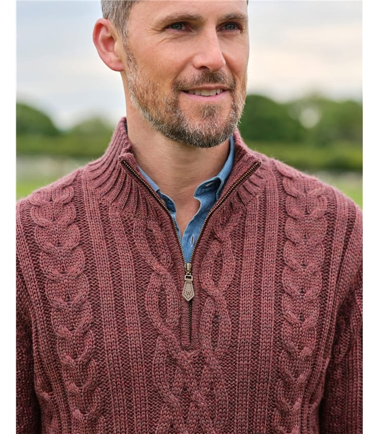 Pull irlandais en maille torsadée à col zippé - Homme - Pure Laine