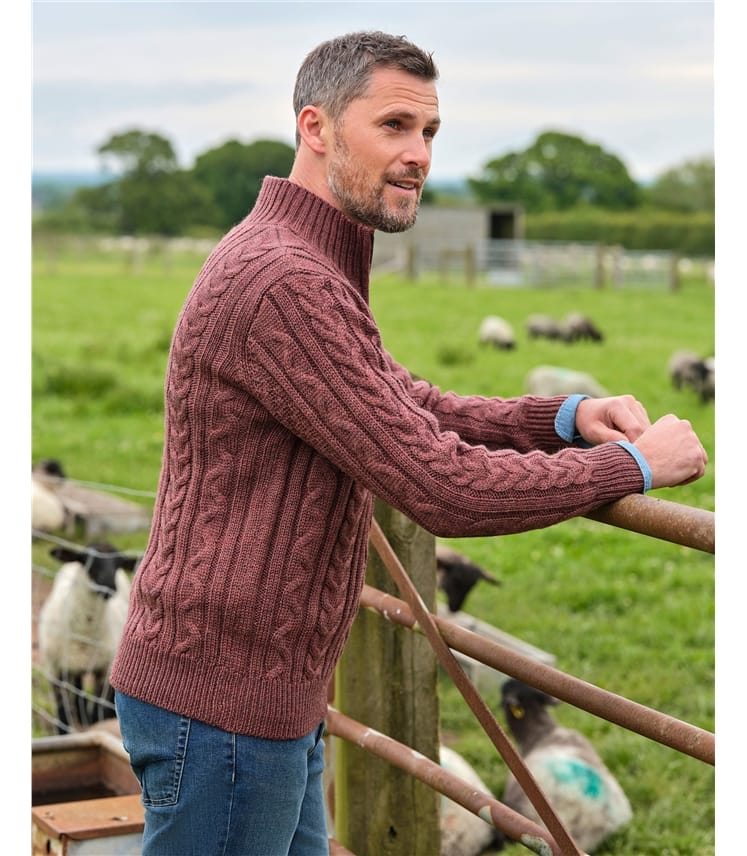 Pull irlandais en maille torsadée à col zippé - Homme - Pure Laine