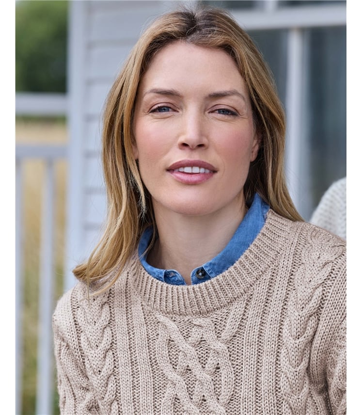 Aran-Pullover aus reiner Wolle mit Rundhalsausschnitt für Damen