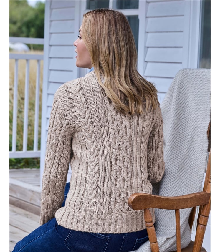 Aran-Pullover aus reiner Wolle mit Rundhalsausschnitt für Damen