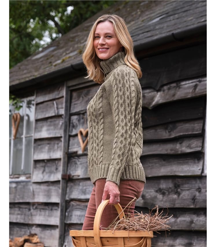Weizen | Pullover mit Wolle Rollkragen und für Aran-Zopfmuster DE WoolOvers aus Damen reiner 