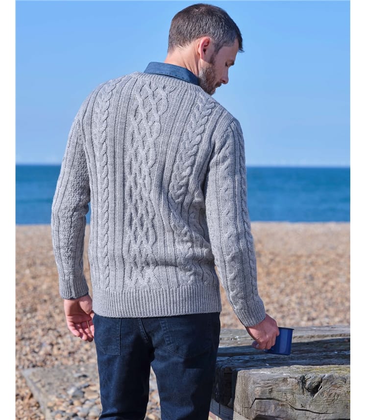 Grey Marl | Pure Wool Aran Knitted Jumper | WoolOvers UK