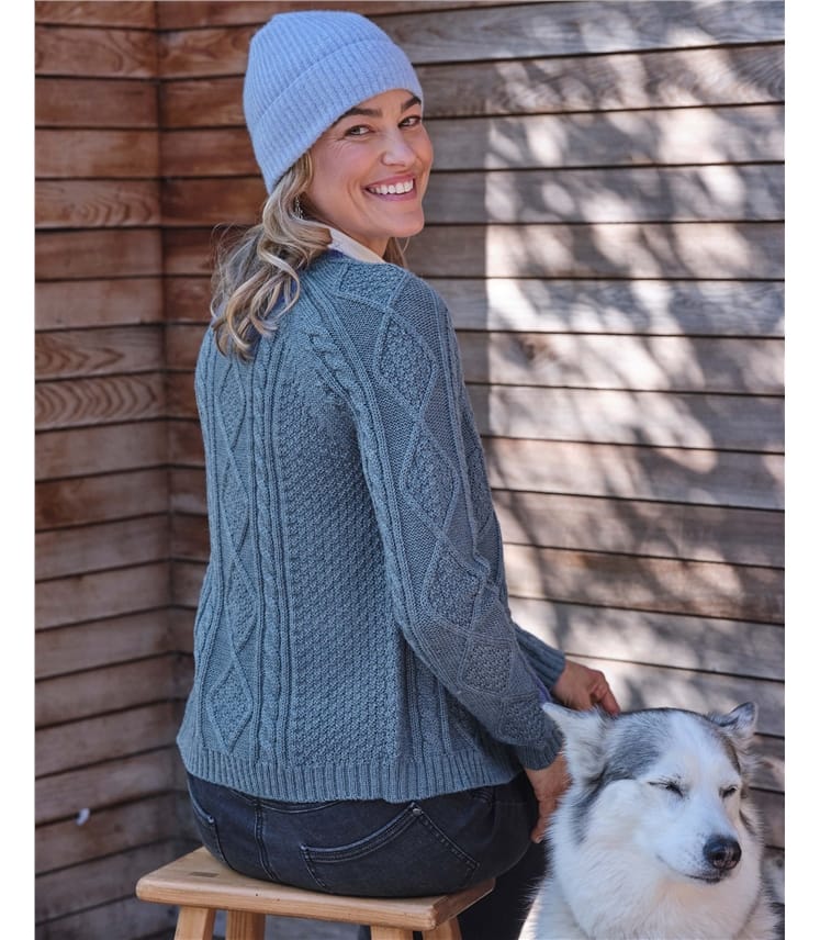 Strickjacke mit Zopfmuster aus reiner Wolle für Damen