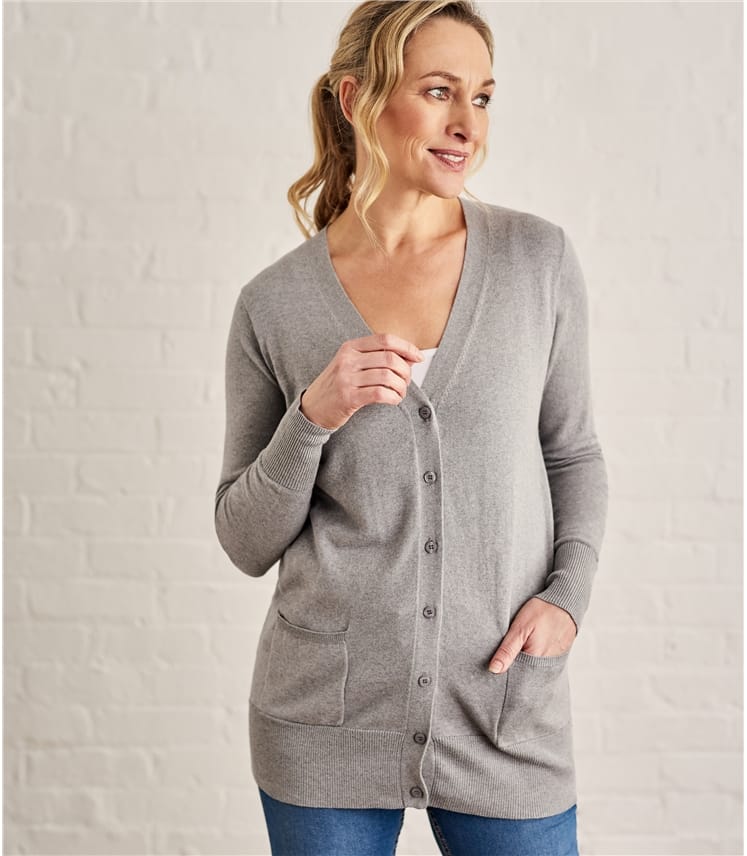 Gris nuage Cardigan  long  Femme Soie Coton  