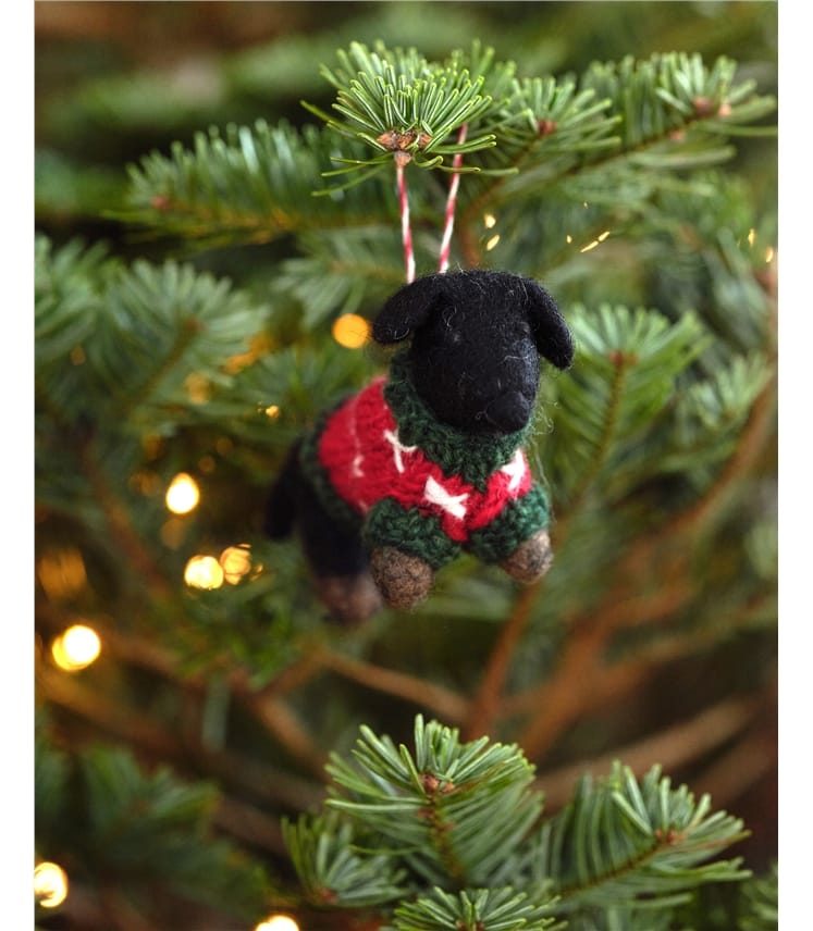 Black | Monty The Sausage Dog In Christmas Sweater Decoration