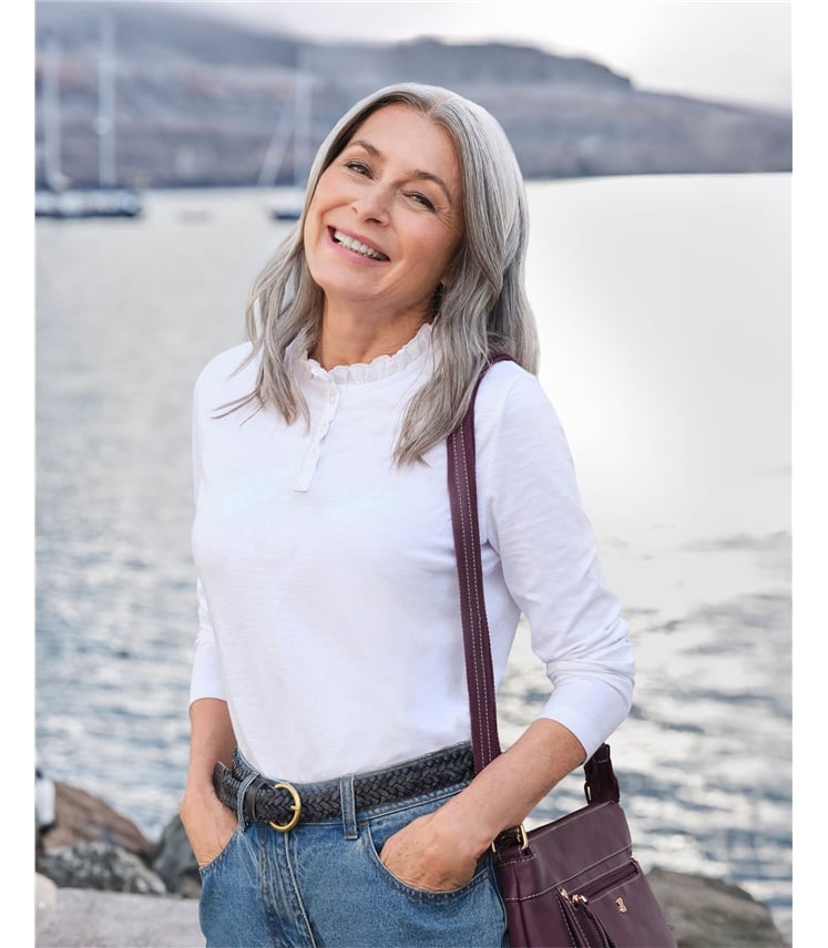 Frill Collar Popper Detail Top