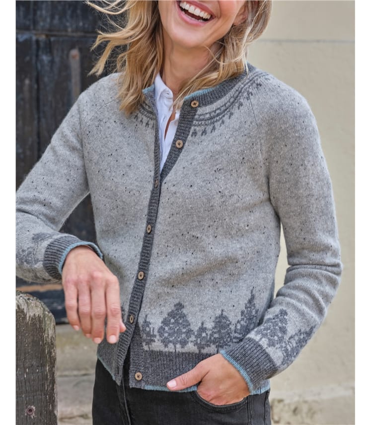 Cardigan motif jacquard forêt - Femme - Pure Laine