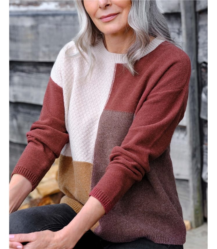 Brandy Apple/Cream | Patchwork Color Block Sweater | WoolOvers US