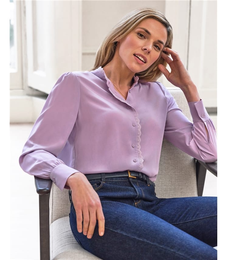 Embroidered Edge Washed Silk Shirt