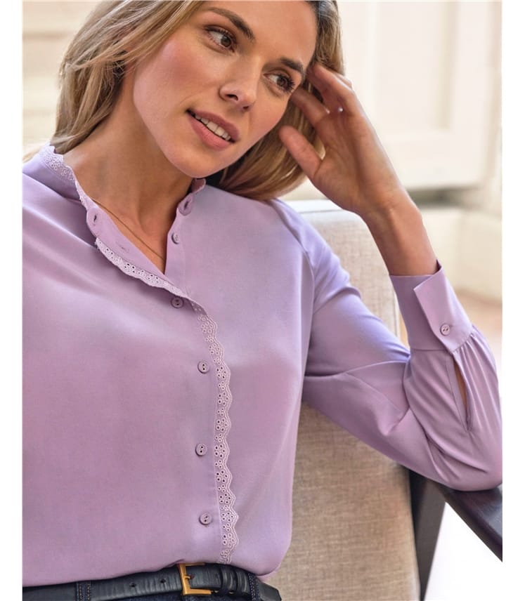 Embroidered Edge Washed Silk Shirt