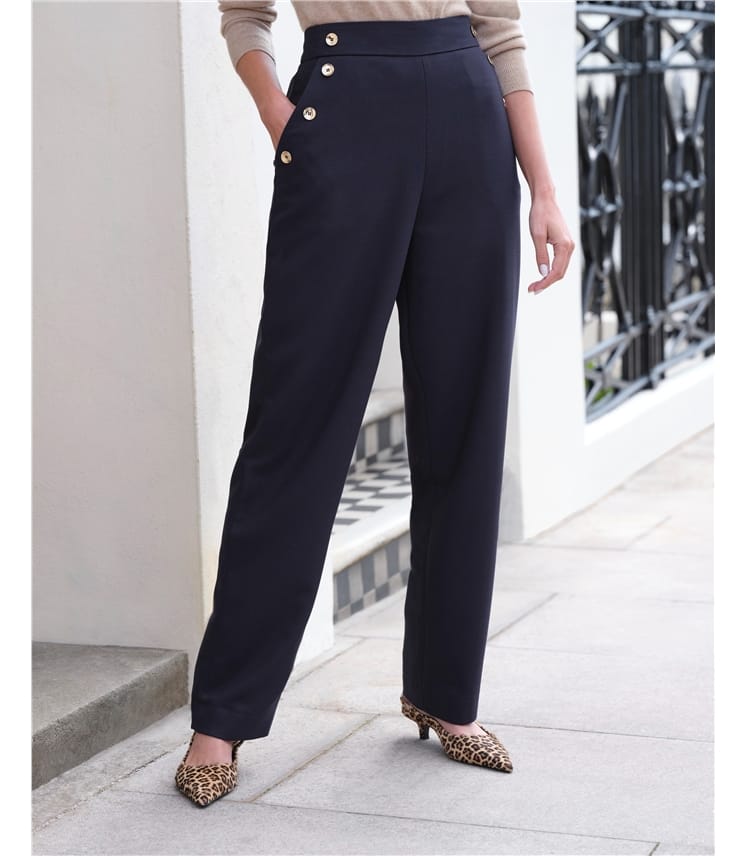 Button Detail Straight Trousers