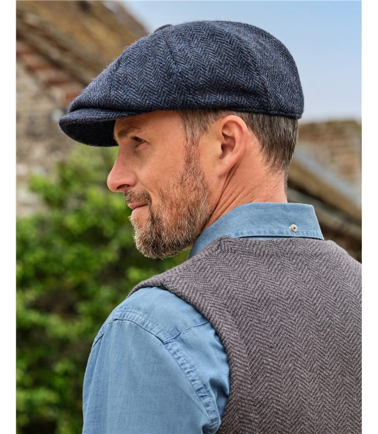 Navy Herringbone Mens Baker Boy Hat WoolOvers UK