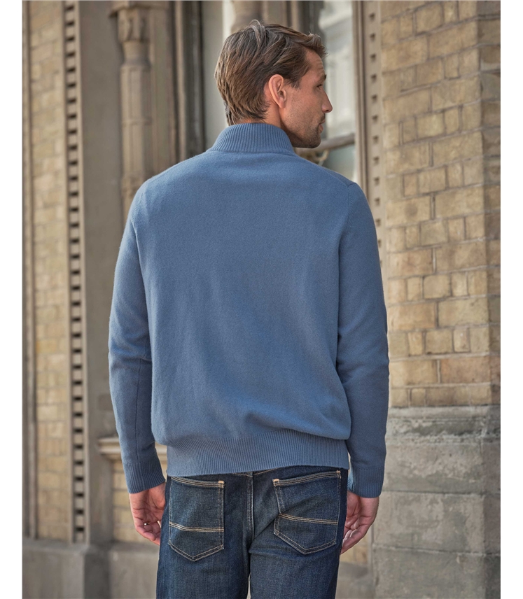 Slate Blue | Mens Cashmere Zip Neck Sweater | WoolOvers US