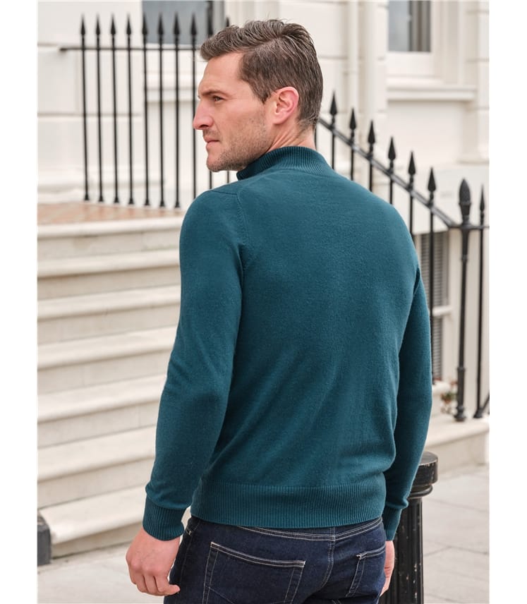 Deep Ocean | Mens Cashmere Zip Neck Sweater | WoolOvers UK