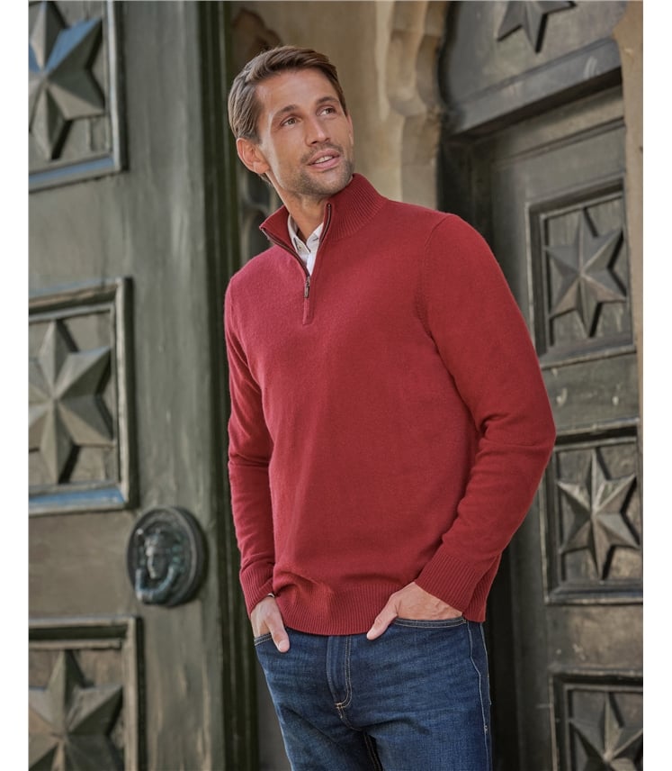 Claret | Mens Cashmere Zip Neck Sweater | WoolOvers US Claret | Mens Cashmere Zip Neck Sweater | WoolOvers US
