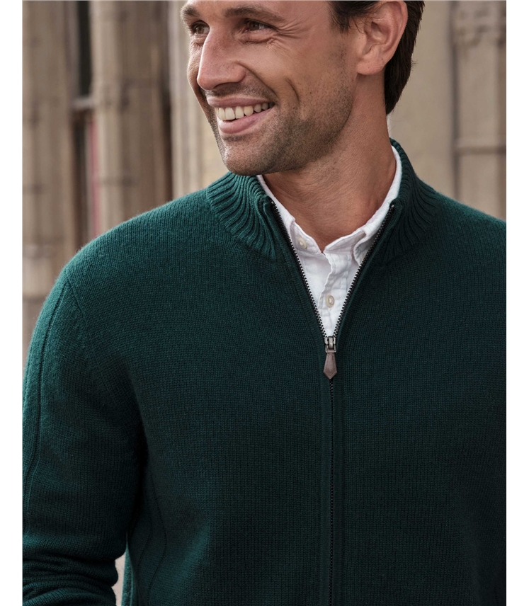 Wool Cashmere Ribbed Zip Through Cardigan