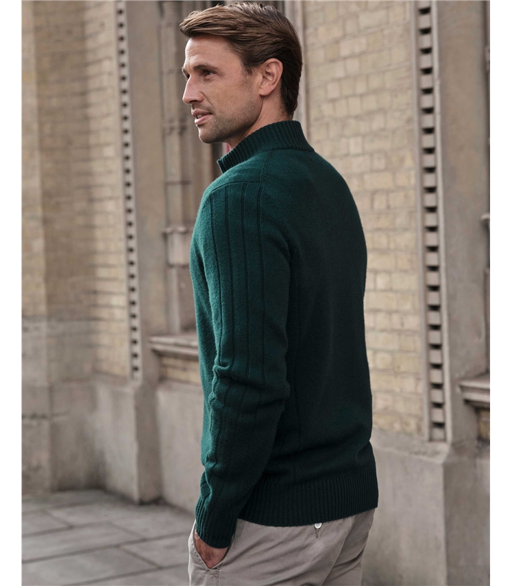 Wool Cashmere Ribbed Zip Through Cardigan