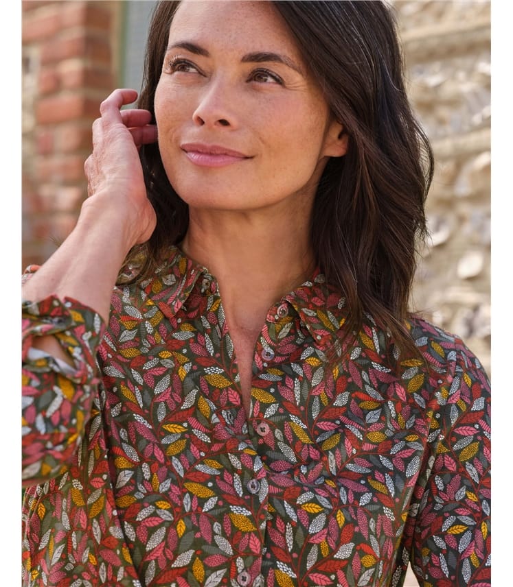 Linear Leaves Print | Soft Touch Jersey Shirt | WoolOvers US