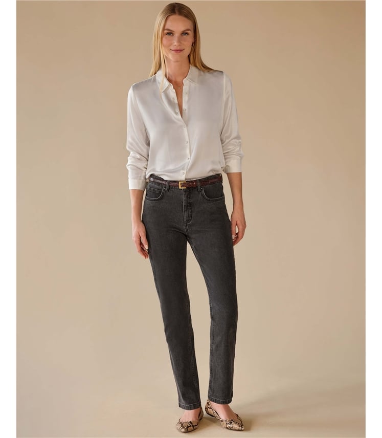 Ivory | Sand Washed Pure Silk Satin Blouse | WoolOvers US