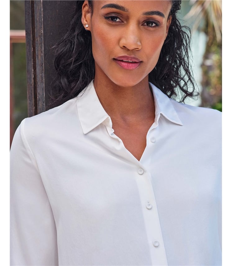 【Ameri】SOFT WASH BLOUSE Ivory | Sand Washed Pure Silk Satin Blouse | WoolOvers US
