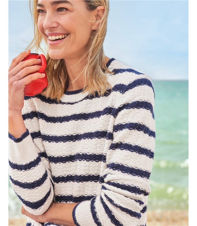 Basket Weave Textured Breton Stripe Jumper