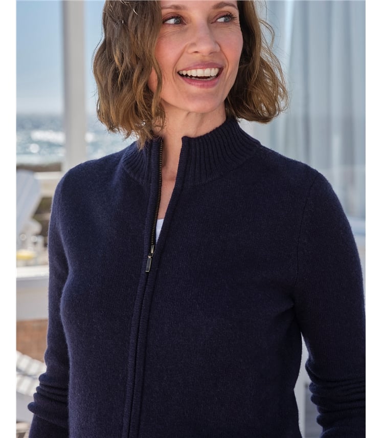 Strickjacke mit Reißverschluss aus Lammwolle für Damen