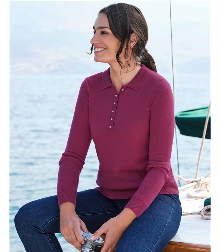 Strick-Polohemd aus Merino- und Kaschmirwolle für Damen