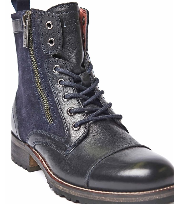 Indigo sale leather boots