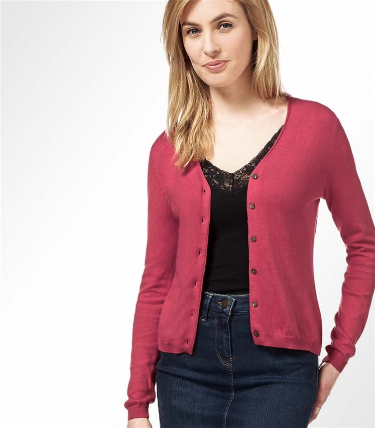 Rich Rose | Womens Silk & Cotton Soft Feel V Neck Cardigan | WoolOvers US
