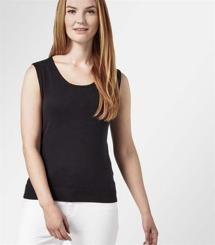 Black | Womens Silk & Cotton Scoop Neck Sleeveless Jumper | WoolOvers UK