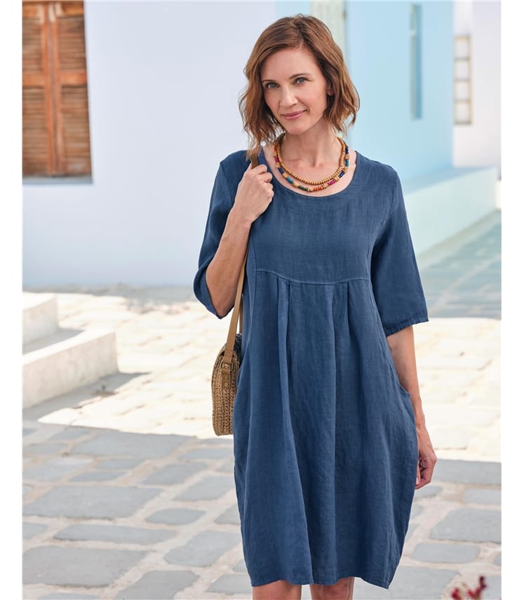 Twilight Blue | Womens Linen Pocket Tunic Dress | WoolOvers UK