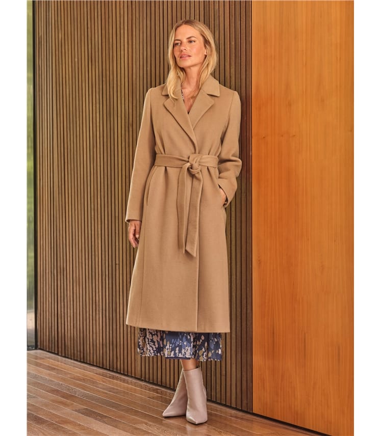 Long wool wrap coat womens best sale