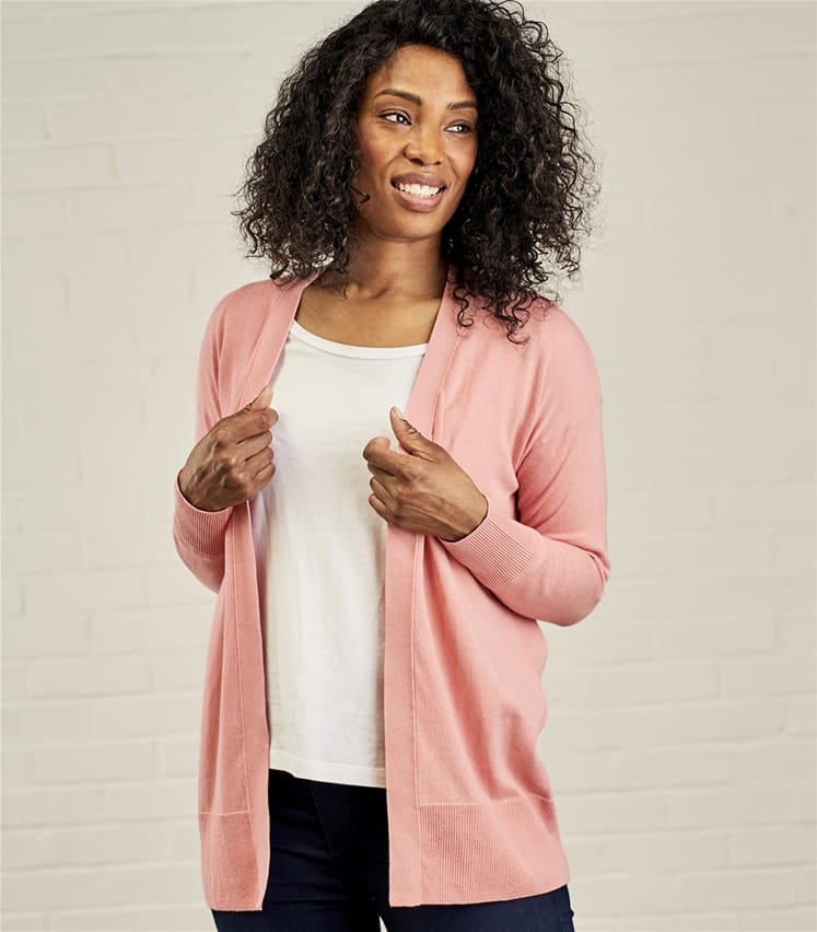 Ballet Pink Womens Cashmere & Cotton Edge to Edge Cardigan WoolOvers AU
