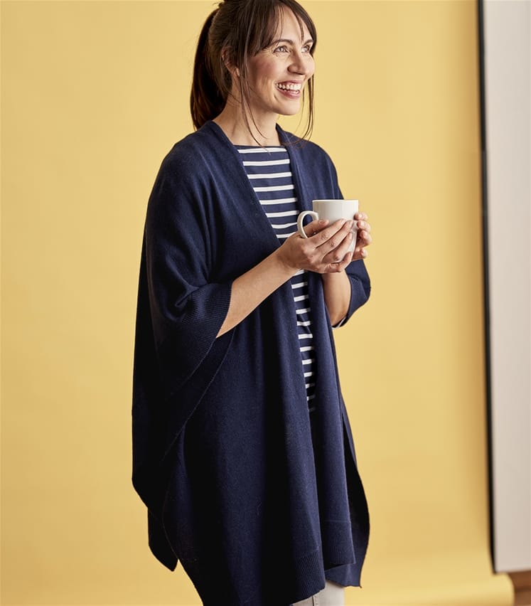 Navy Womens Cashmere & Merino Blanket Wrap WoolOvers UK