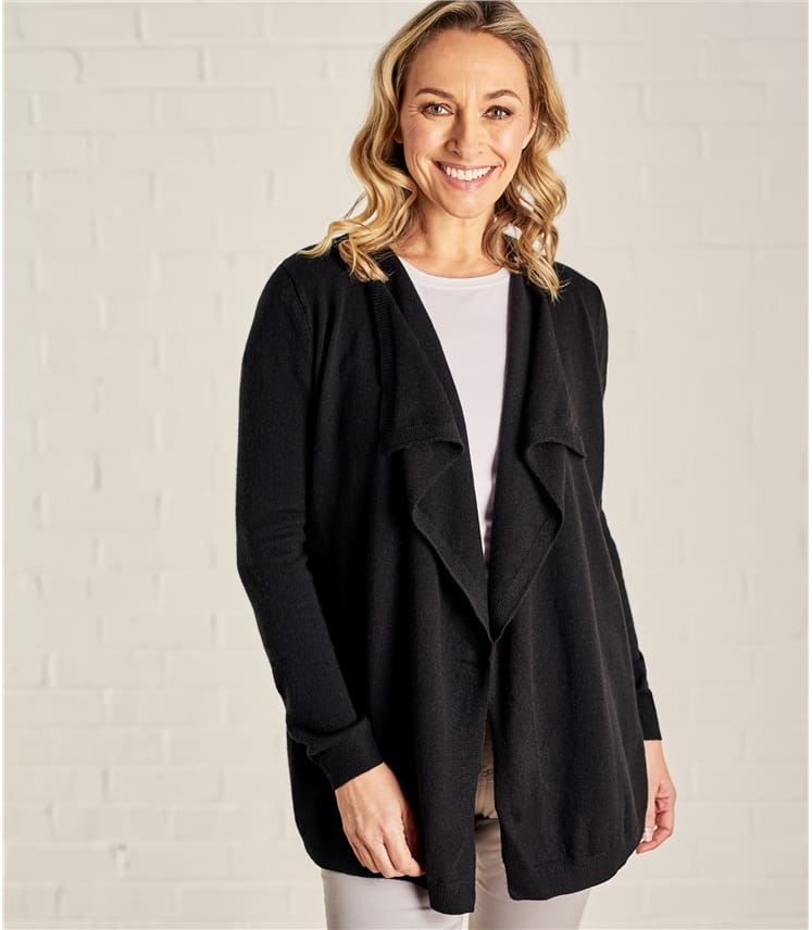 Black Womens Cashmere And Merino Waterfall Cardigan Woolovers Uk