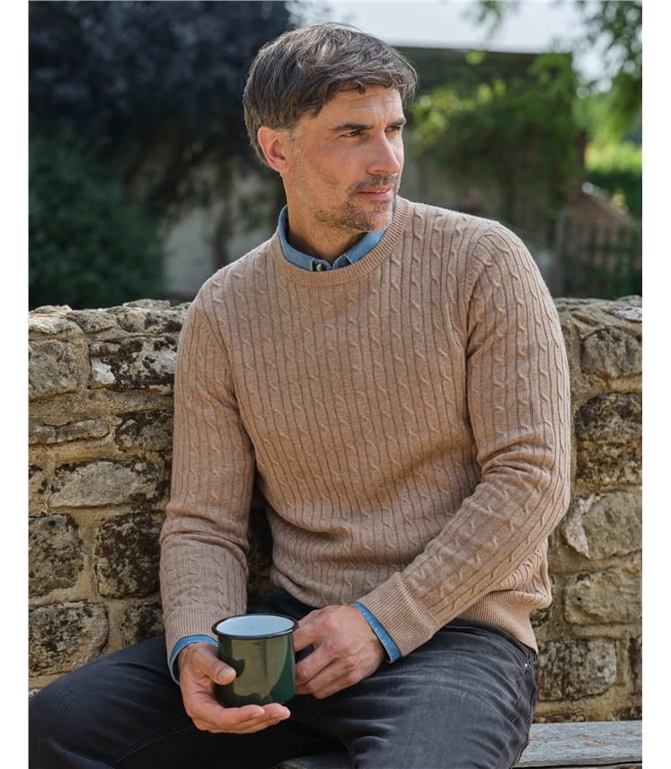 Pull torsadé à col rond - Homme - Cachemire & Mérinos